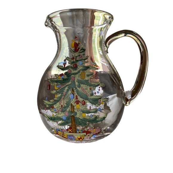 Vintage Spode Christmas Tree Clear Glass Pitcher Holiday Party Hosting Serving - Picture 1 of 5